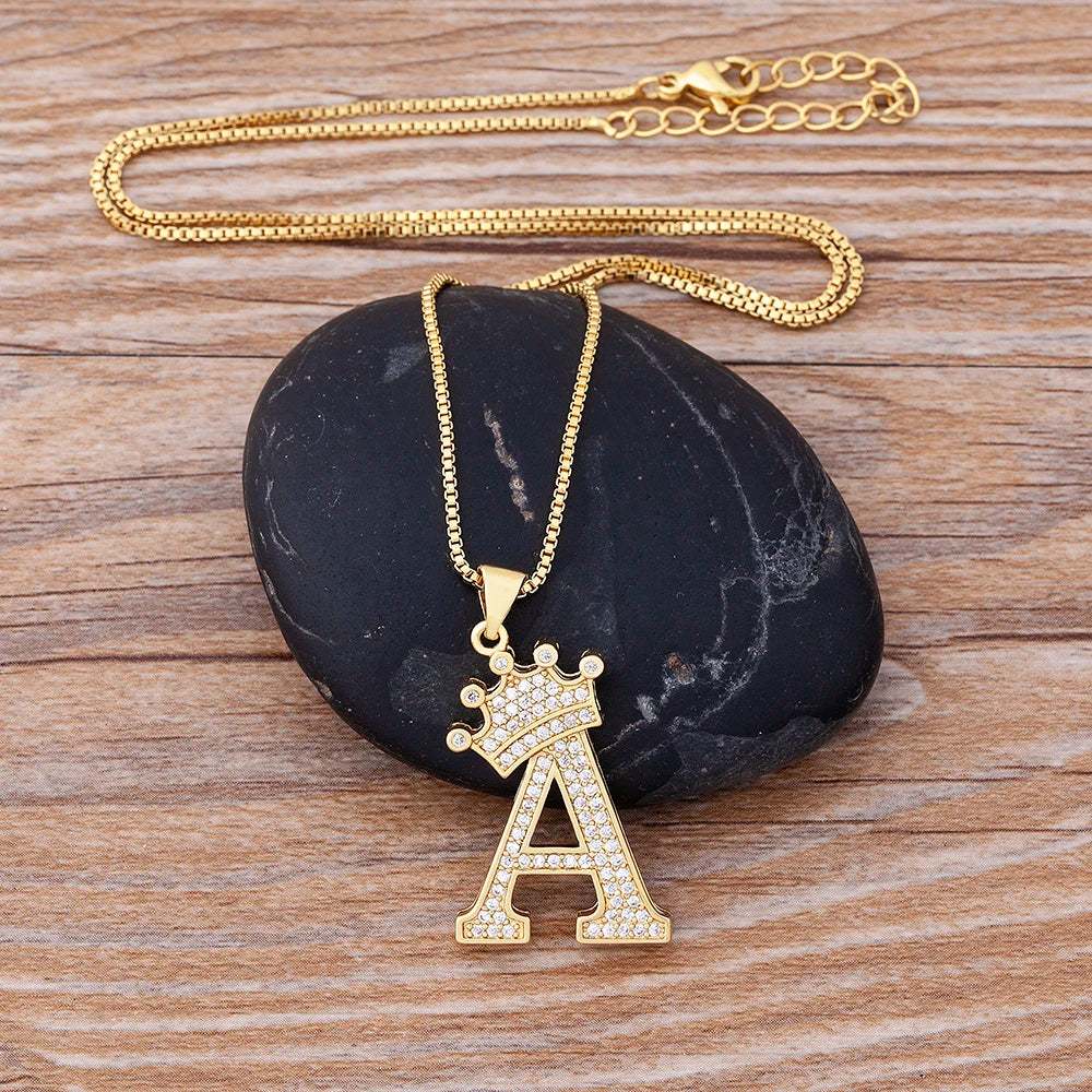 Iced Out A-Z Letter Crown Pendant