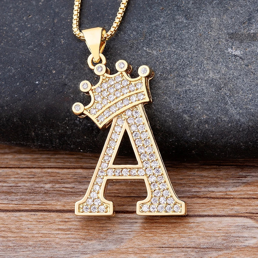 Iced Out A-Z Letter Crown Pendant