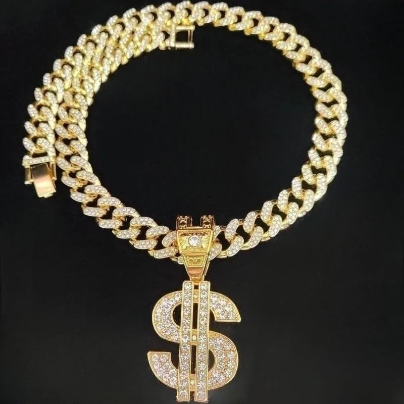 Iced Out Dollar Sign With Cuban Chain