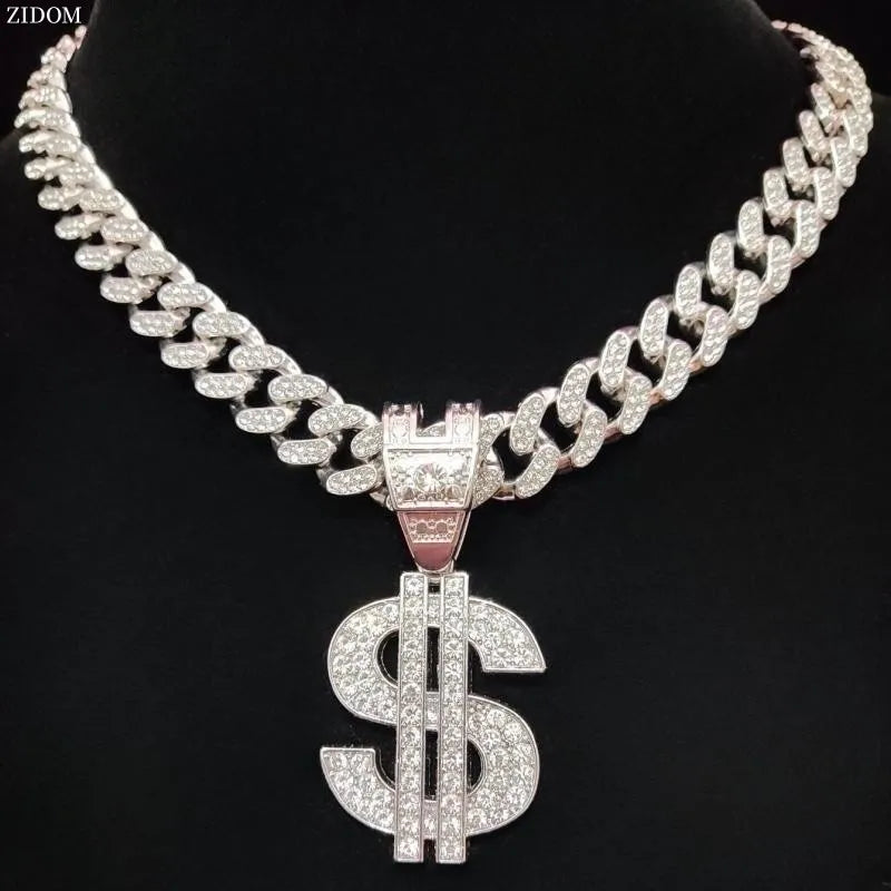 Iced Out Dollar Sign With Cuban Chain