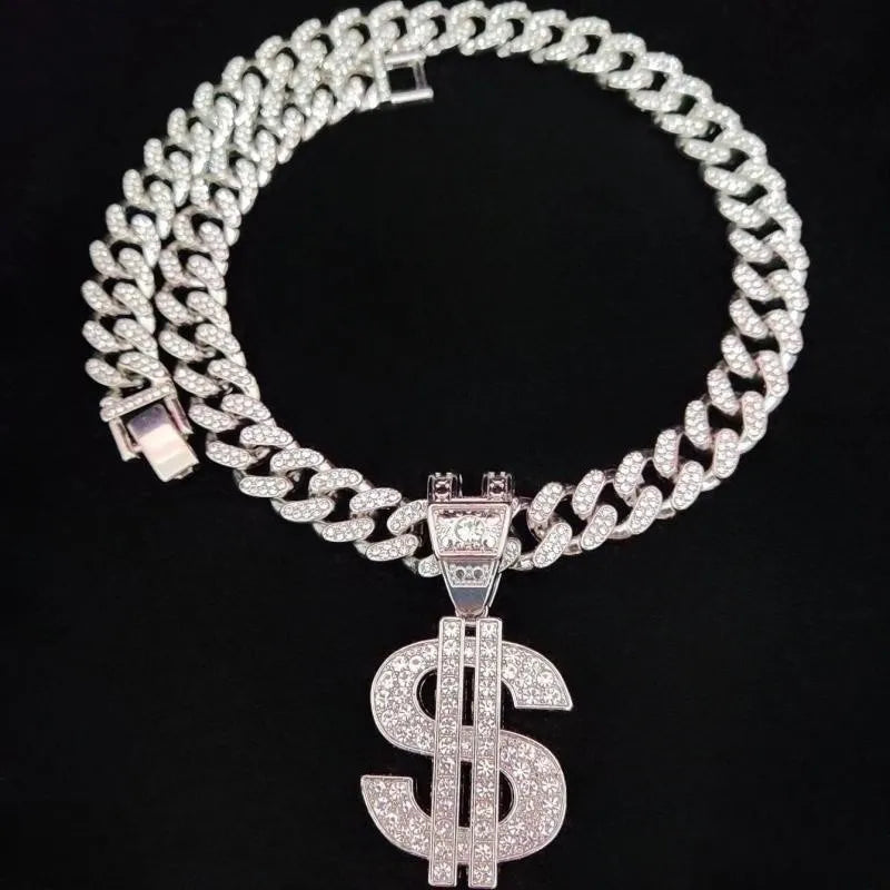 Iced Out Dollar Sign With Cuban Chain