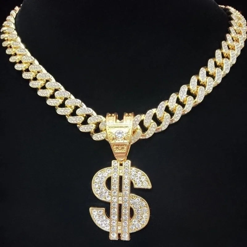 Iced Out Dollar Sign With Cuban Chain